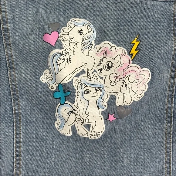 Girls My Little Pony Denim Jean Jacket Unicorn Pegasus Graphic Kids Blue Coat - Picture 5 of 11